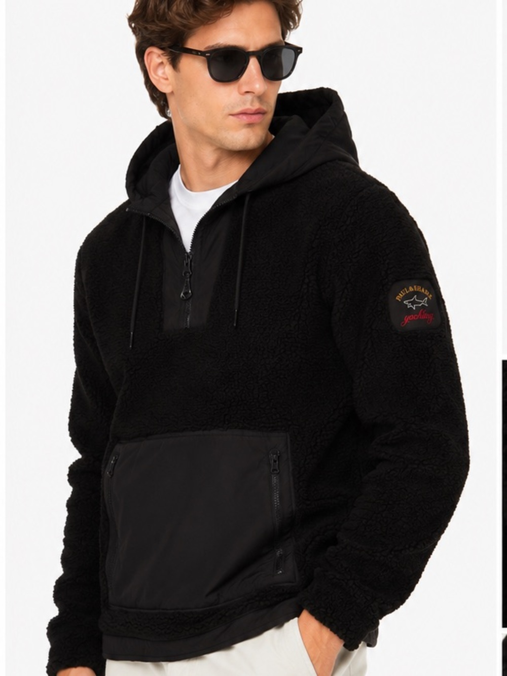 Paul & Shark Yachting Teddy Fleece Hoodie Pullover NWT Size Large Black